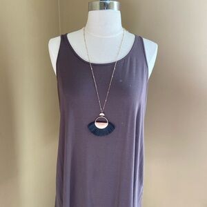 NWOT Black Fringe Fan Necklace